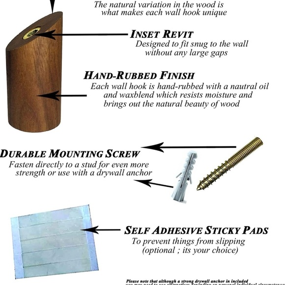 Set of 10 Walnut Wood Modern Wall Hooks NWT - Picture 4 of 15